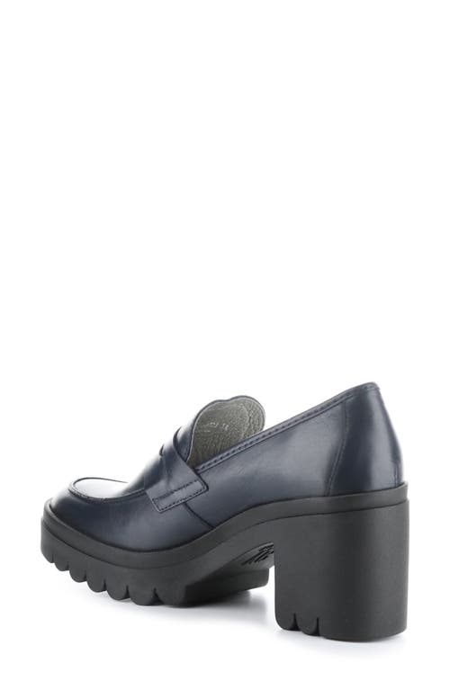 Shop Fly London Toky Platform Penny Loafer In Navy Dublin