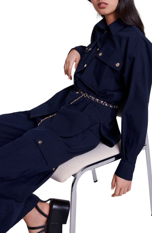 Shop Maje Belted Long Shirt In Navy