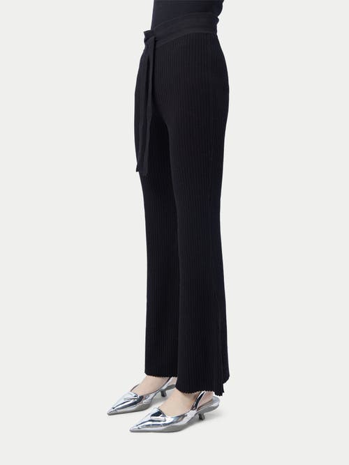 Gobi Mongolian Cashmere Drawstring Ribbed Cotton Silk Cashmere Blend Flares In Black