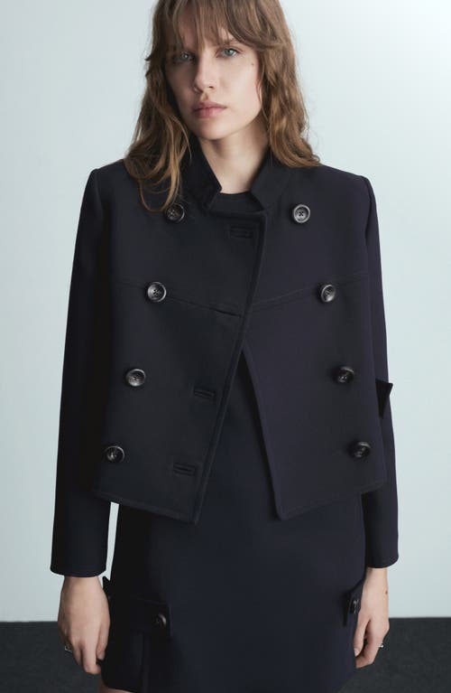 Shop Mango Double Breasted Crop Jacket In Dark Navy