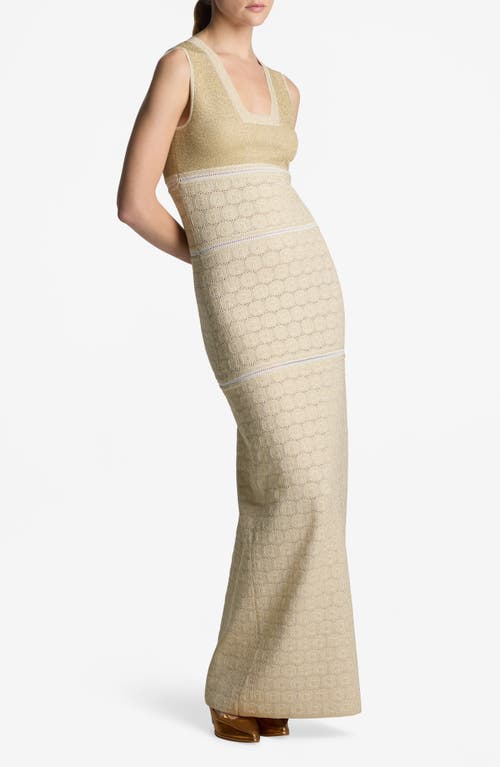 St John St. John Evening Shimmer Pointelle Knit Gown In Ecru/gold Lurex Multi