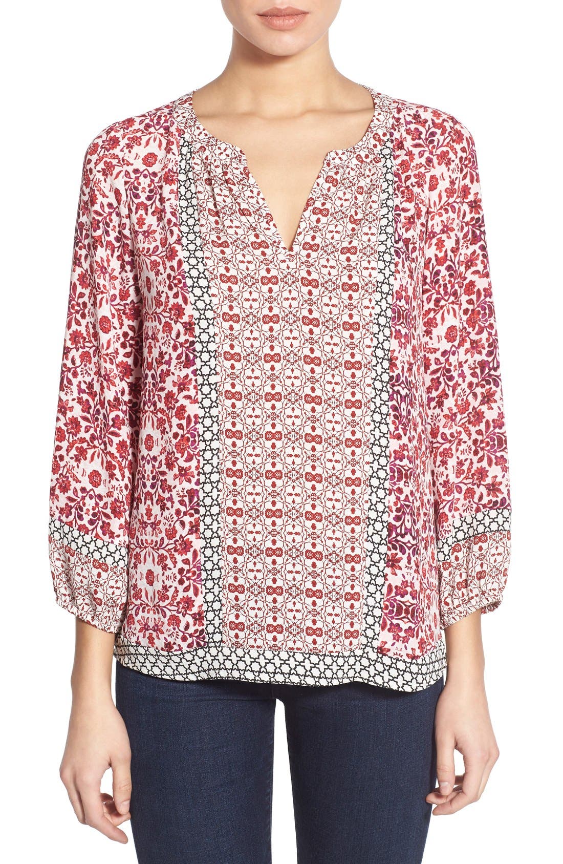 NYDJ Mixed Pattern Peasant Blouse (Regular & Petite) Nordstrom