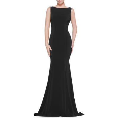 Marsoni Crystal Trim Crepe Trumpet Gown