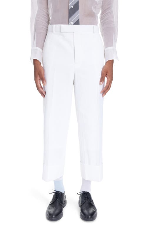 Thom Browne Low Rise Drop Crotch Backstrap Pants White at Nordstrom,