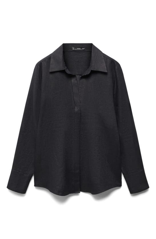 Shop Mango Button-up Linen Shirt In Black