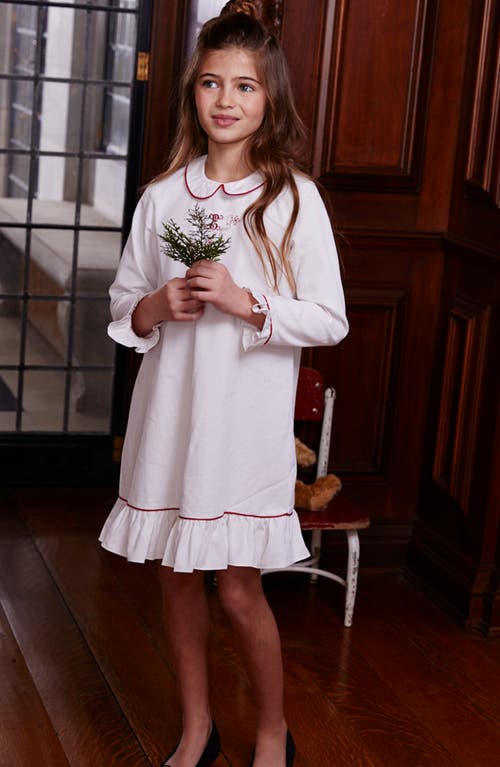 Shop Petite Plume Kids' Sophia Piped Long Sleeve Nightgown In White