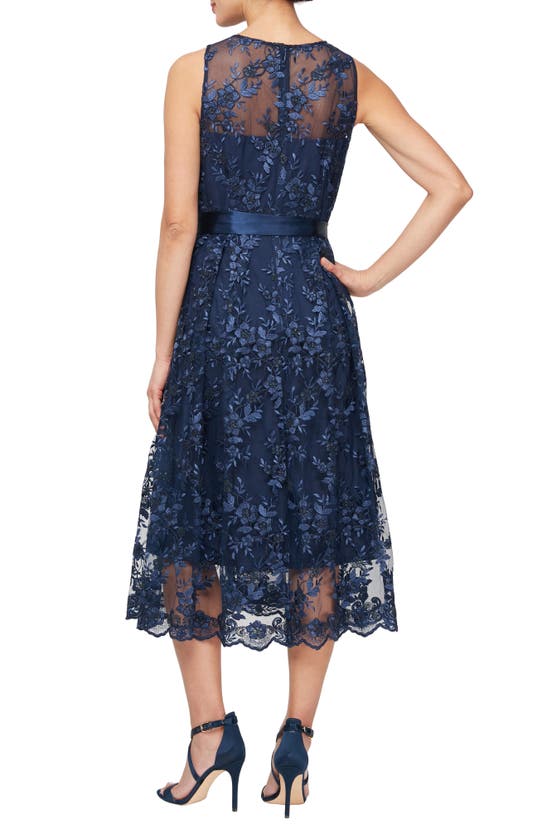 Shop Alex Evenings Floral Embroidered Sleeveless Cocktail Dress In Navy
