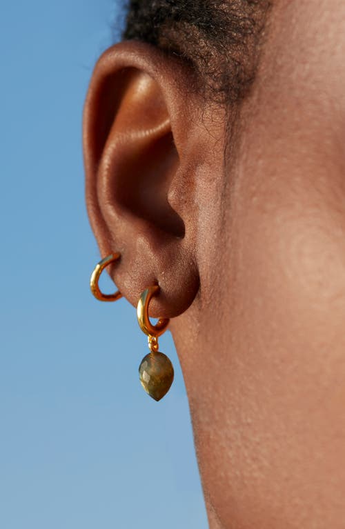Monica Vinader Fiji Bud Labradorite Drop Huggie Hoop Earrings In 18ct Gold Vermeil Sterl Silver