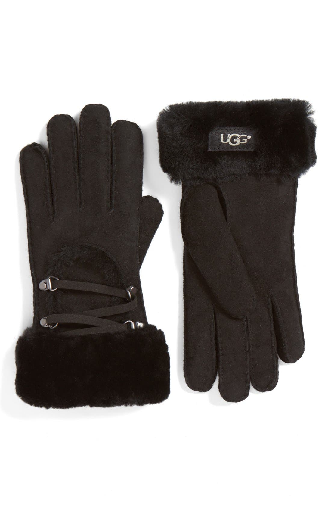 UGG® Lace Up Genuine Shearling Gloves Nordstrom