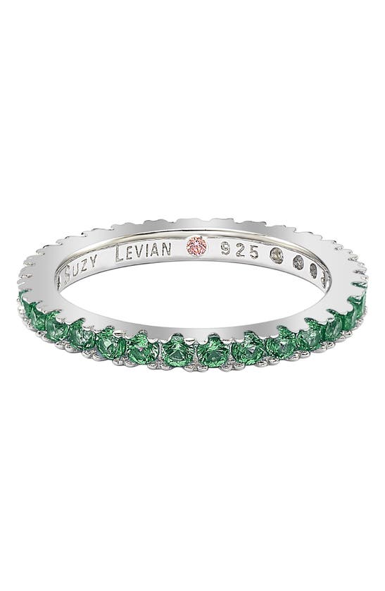SUZY LEVIAN SUZY LEVIAN STERLING SILVER GREEN CZ ETERNITY BAND RING