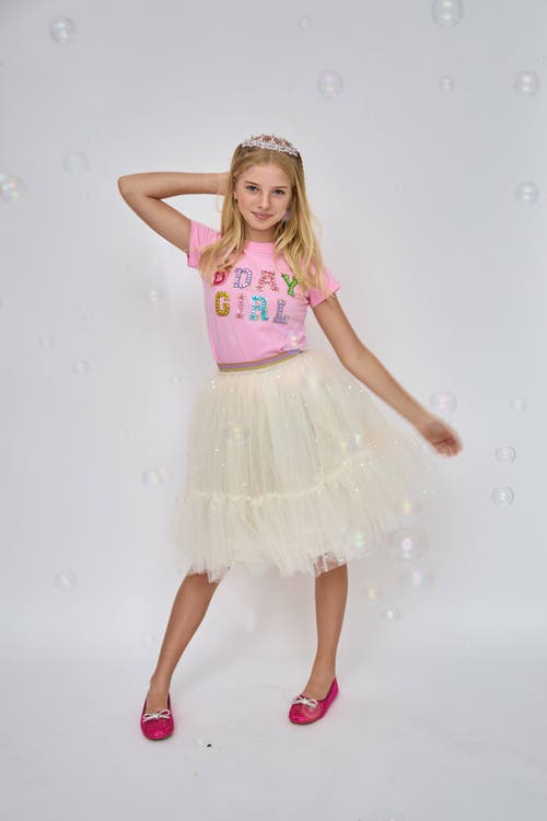 LOLA + THE BOYS LOLA + THE BOYS PINK BIRTHDAY GIRL GEM T-SHIRT 
