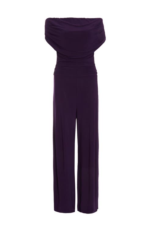 Quiz Ity Bardot Palazzo Jumpsuit In Plum