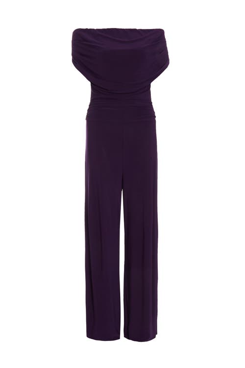 Shop Quiz Ity Bardot Palazzo Jumpsuit In Plum