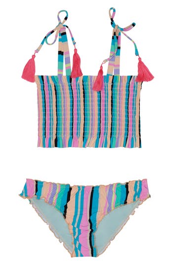 BEACH LINGO BEACH LINGO KIDS' PLAYA STRIPE SMOCKED TWO-PIECE SWIMSUIT