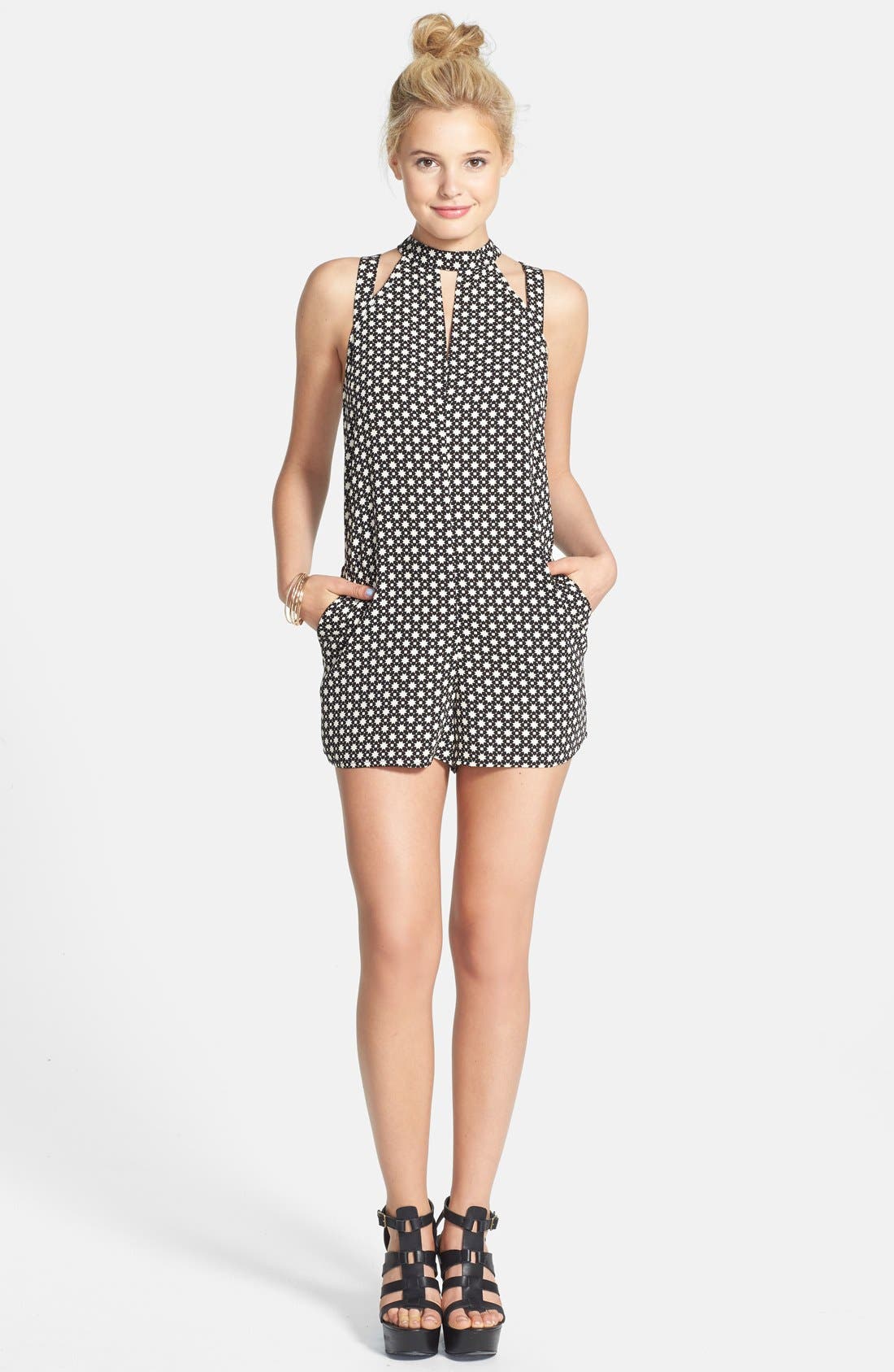 One Clothing Cutout Detail High Neck Romper (Juniors) Nordstrom