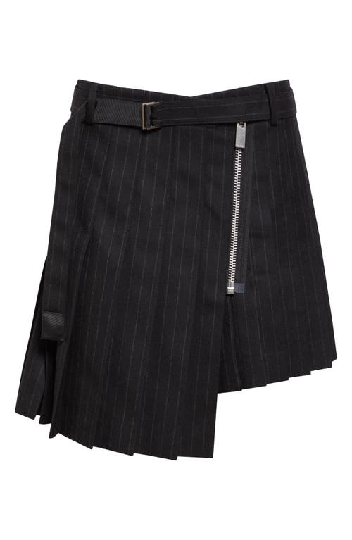 Sacai Pleated Pinstripe Wool Mini In Black