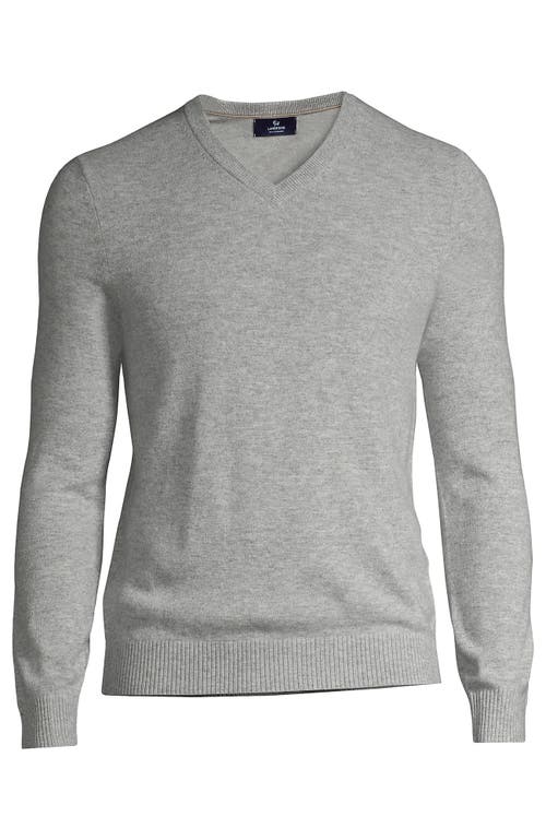 Shop Lands' End Fine Gauge Cashmere V-neck Sweater In Light Gray Heather