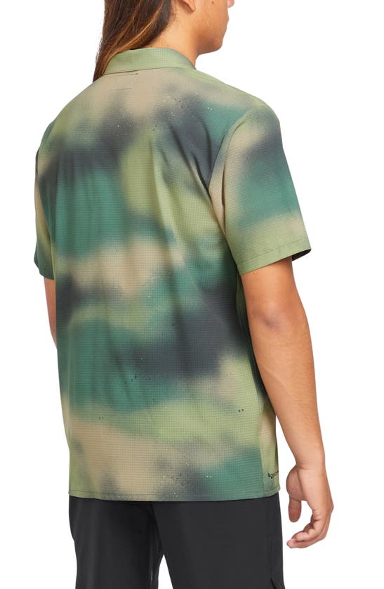 Shop Volcom Ridgestone Perforated Short Sleeve Stretch Button-up Shirt In Camouflage