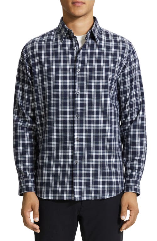 Theory Irving Medium Check Cotton Button-Up Shirt in Baltic Multi - Zci at Nordstrom, Size X-Small