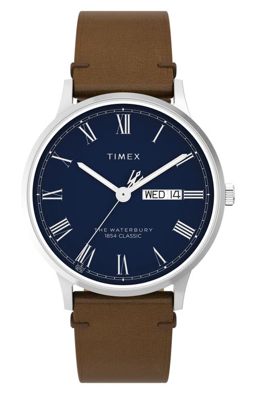 Timex Waterbury Classic Leather Strap Watch, 40mm in Brown at Nordstrom