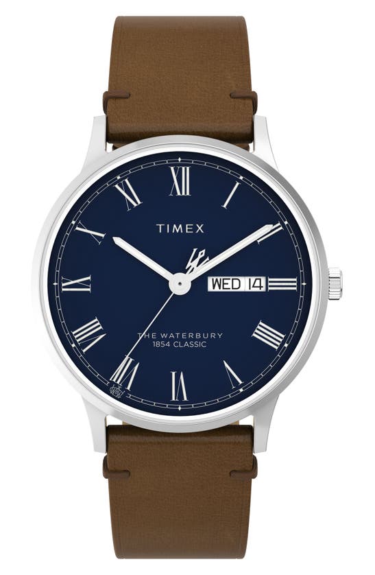 Shop Timex Waterbury Classic Leather Strap Watch, 40mm In Brown
