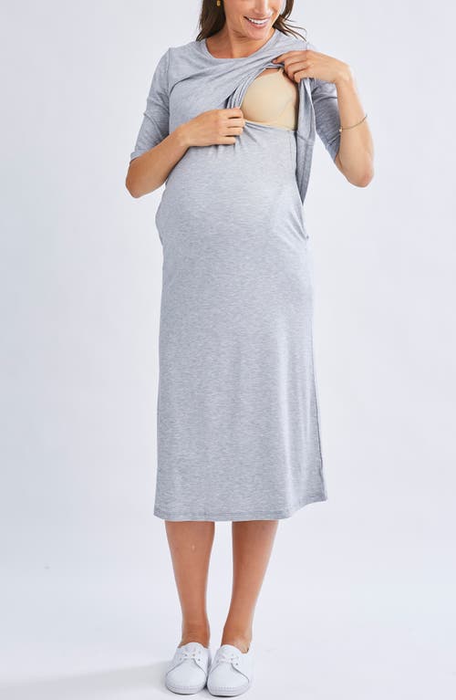 Shop Angel Maternity Popover Bodice Jersey Maternity/nursing Dress In Grey Marl