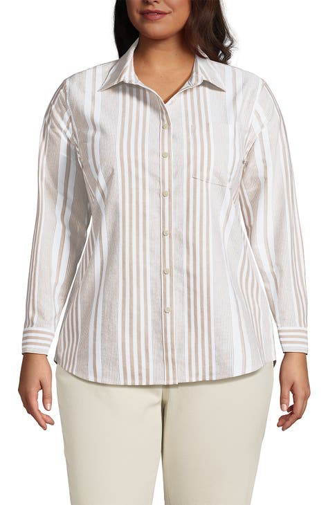 Plus Size Women Autumn Dot 100%Cotton Shirt