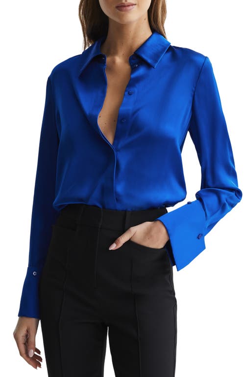 Reiss Haley Silk Button-Up Shirt in Blue
