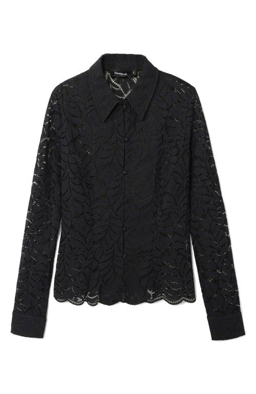 Desigual Saga Stretch Button-up Top In Black