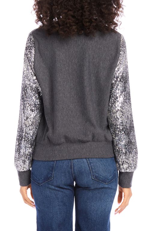 Karen Kane Sequin Sleeve Top In Dark Heather Gray