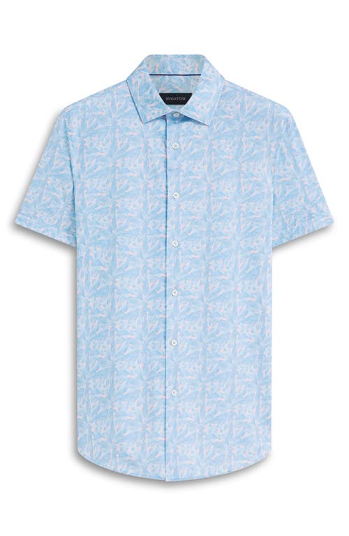 Shop Bugatchi Miles Ooohcotton® Leaf Print Short Sleeve Button-up Shirt In Blue/pink