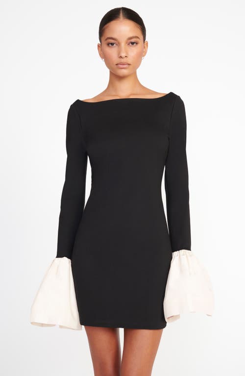 Shop Staud Hawthorne Contrast Cuff Long Sleeve Sheath Minidress In Black/ivory