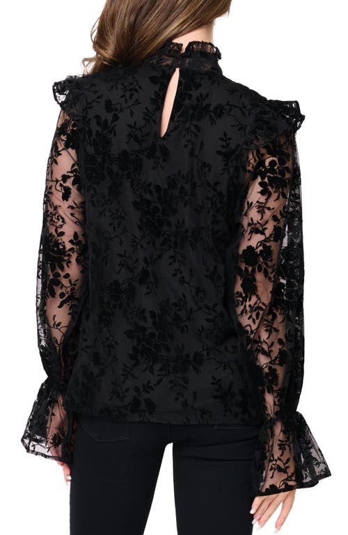 Gibsonlook Flocked Mock Neck Top In Black