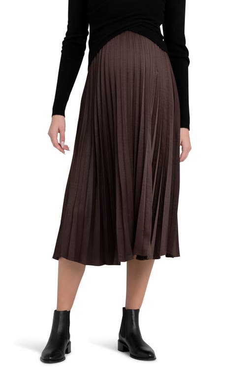 Ripe Maternity Pleated Satin Midi Skirt Chocolate at Nordstrom,