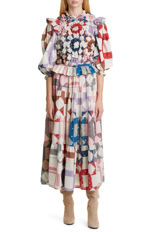 Sea Nohr Quilted Patchwork Cotton Midi Dress in Multi