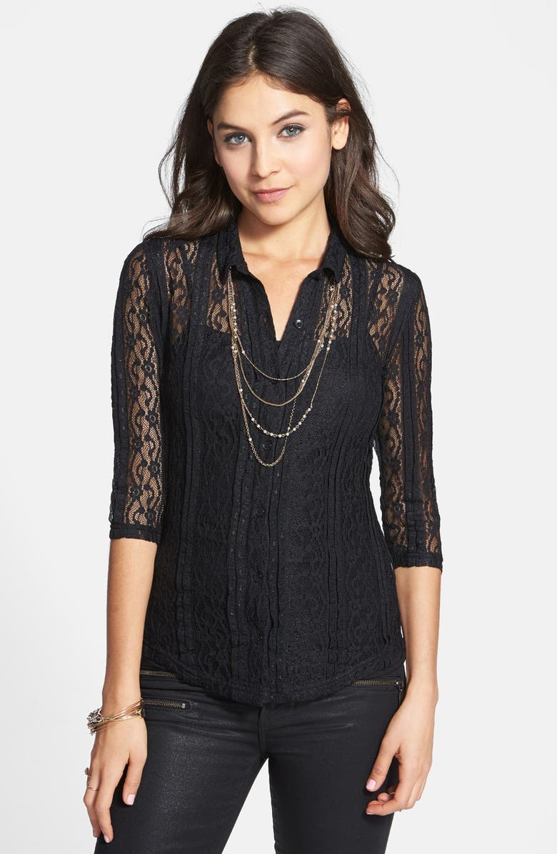 Frenchi® Lace Shirt (Juniors) | Nordstrom
