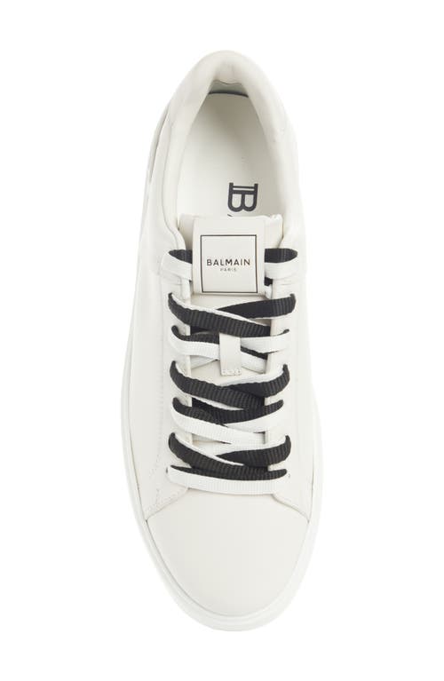 Shop Balmain B Court Logo Print Calfskin Low Top Sneaker In White/black