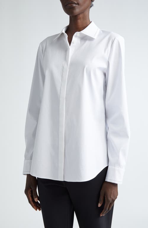 Shop Lafayette 148 New York Hayward Stretch Cotton Blend Button-up Shirt In White