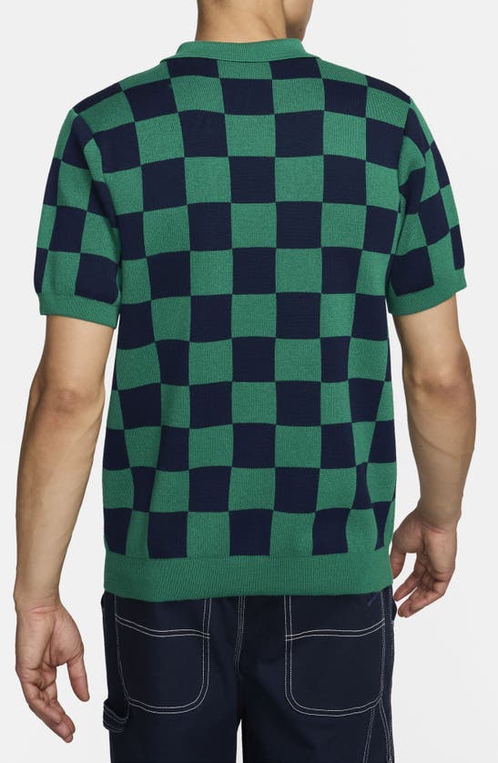 Shop Nike Club Checkers Jacquard Polo Sweater In Malachite/ Midnight Navy