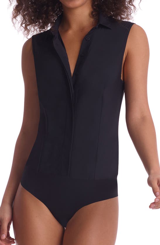 Shop Commando Sleeveless Button-up Bodysuit In Black