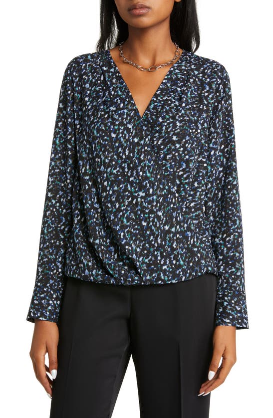 Halogen Cross Front Blouse In Black Green Confetti