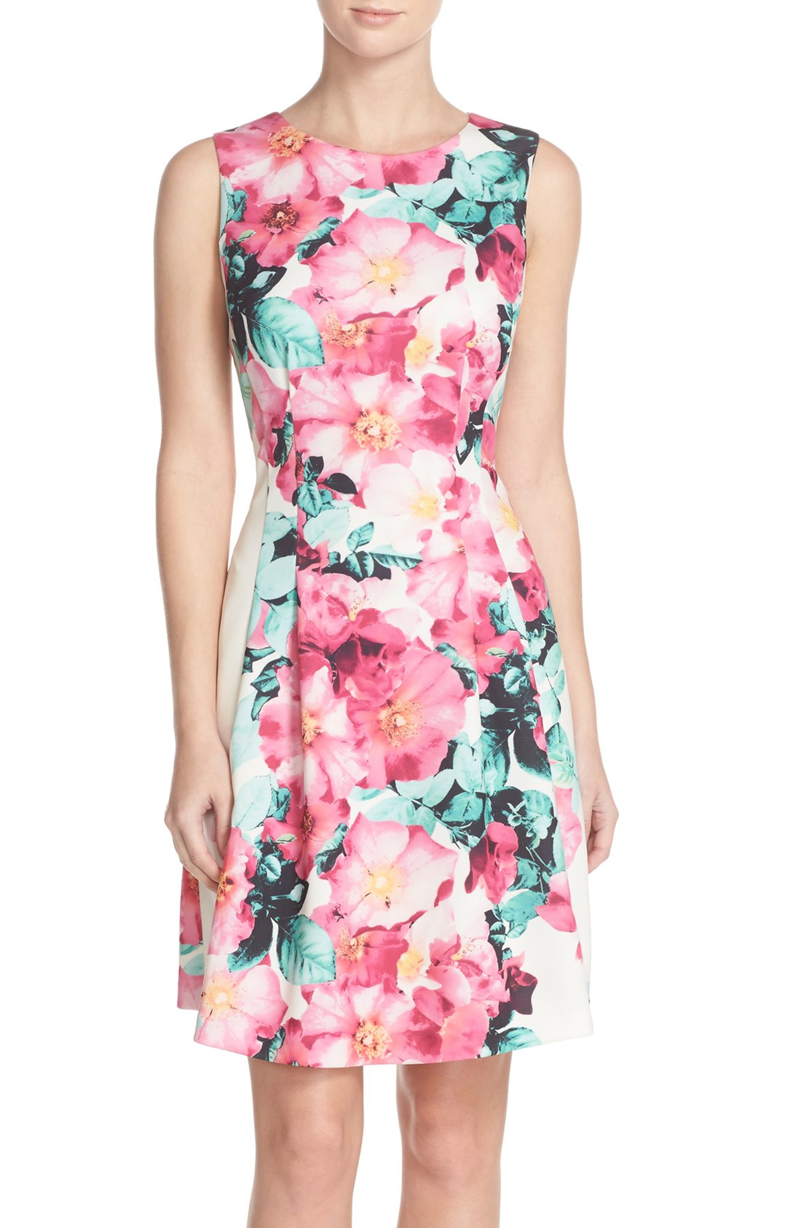 Vince Camuto Floral Print Sleeveless Stretch Scuba Fit & Flare Dress ...