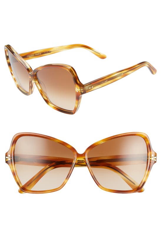Click to view more detailed imagery on our partner's website Celine 64mm Oversize Butterfly Sunglasses In Honey Flamed Havana/ Brown