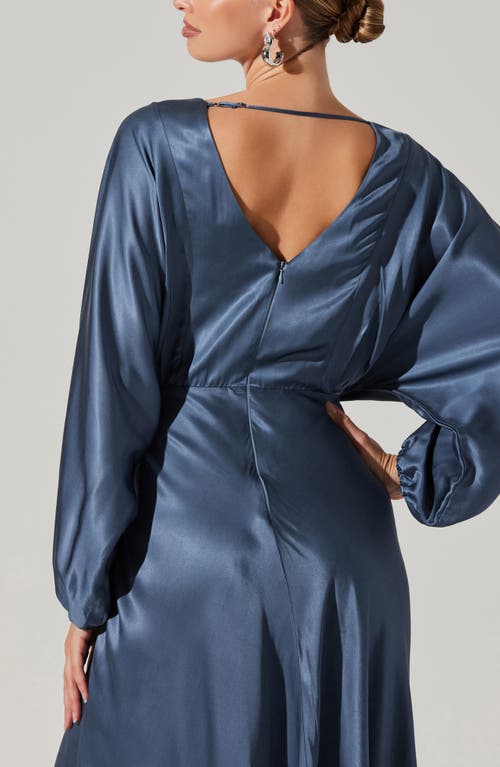 Shop Astr The Label Kimiko Long Sleeve Faux Wrap Dress In Slate Blue