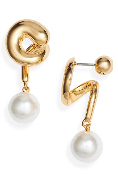 Daphne Imitation Pearl Drop Earrings in High Polish Gold