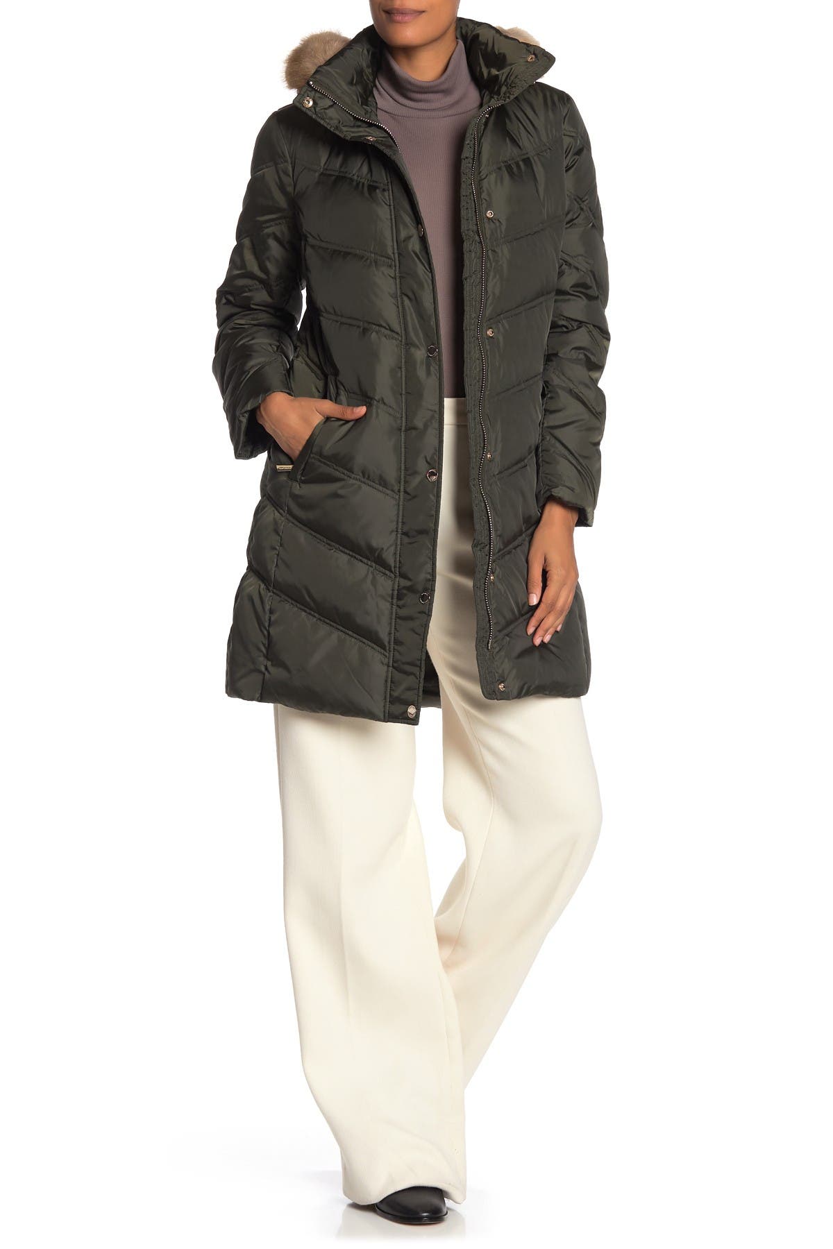 michael kors missy front zip faux fur collared jacket