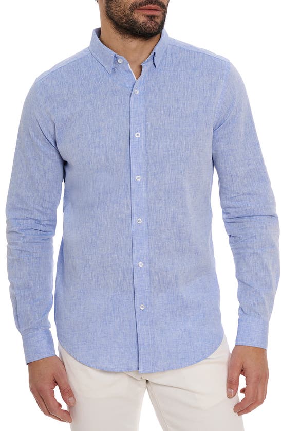 Shop Robert Graham Palmer Tailored Fit Linen Blend Button-up Shirt In Blue