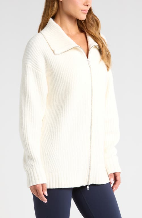 Zella Cozy Knit Zip-up Cardigan In Ivory Egret