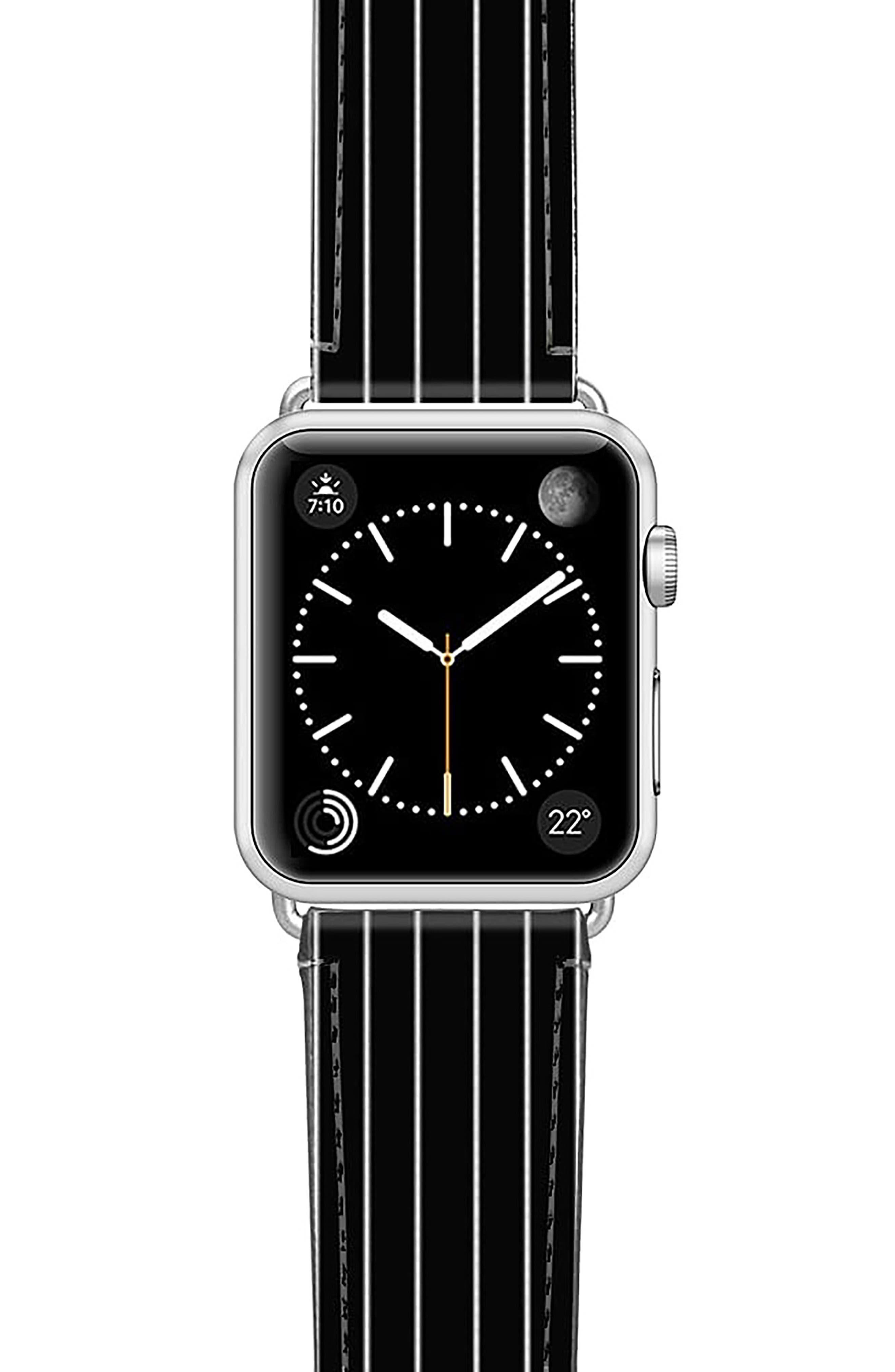 CASETiFY Black Stripe Saffiano Faux Leather Apple Watch(R) Band in Black/Gold at Nordstrom