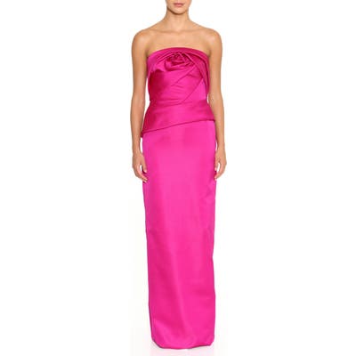 Marchesa Rose Bodice Strapless Column Gown, Pink